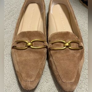 Veronica Beard Suede Brown Loafer with gold chain detail size 7